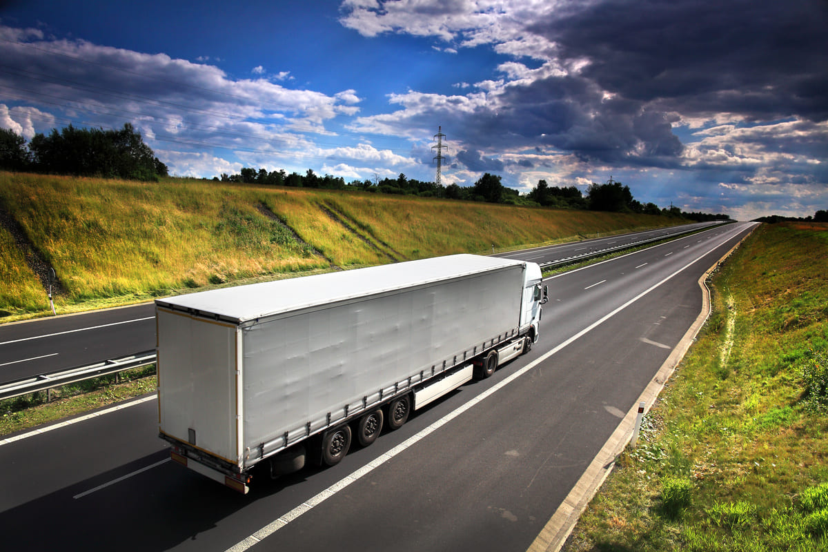 Camion blanc avançant vers l'horizon